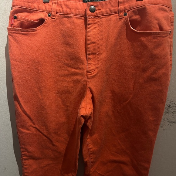 Women’s Ralph Lauren Coral Orange Stretch straight Denim Jeans Size XL 18. - Picture 2 of 7